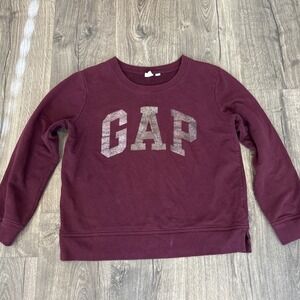 Vintage Girls Burgundy GAP Glitter Logo Sweatshirt Pullover Long‎ Sleeve Size M